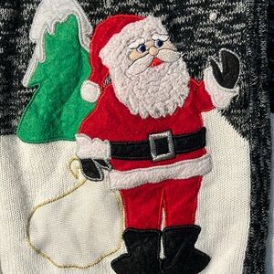 Holiday Time Cute Black Christmas Vest With Santa 🧑‍🎄 And Rudolph Design